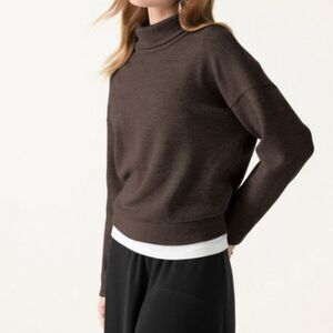 OGL Cozy Wool Blend Relaxed Fit Turtleneck Sweater Dark Brown Size Medium